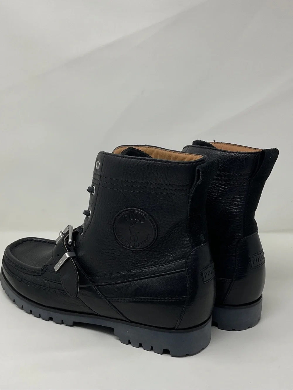 Polo Ralph Lauren Men's Black Leather Lace-Up Buckle Boots